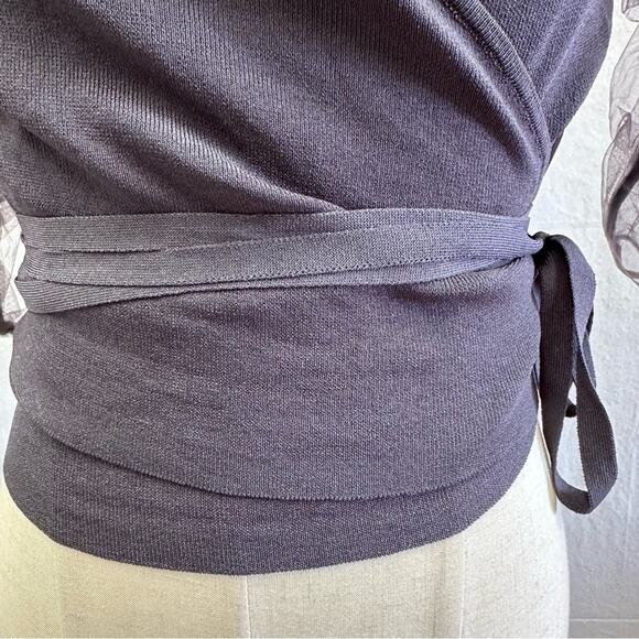 Zara organza statement puff sleeve knit cropped wrap top size large NWT - Picture 4 of 16